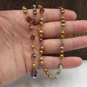21" Sterling Silver Brown Pearl & Crystal Necklace